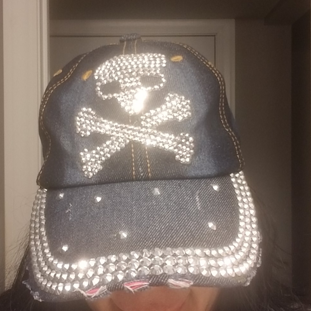 Bling skull jean baseball cap
